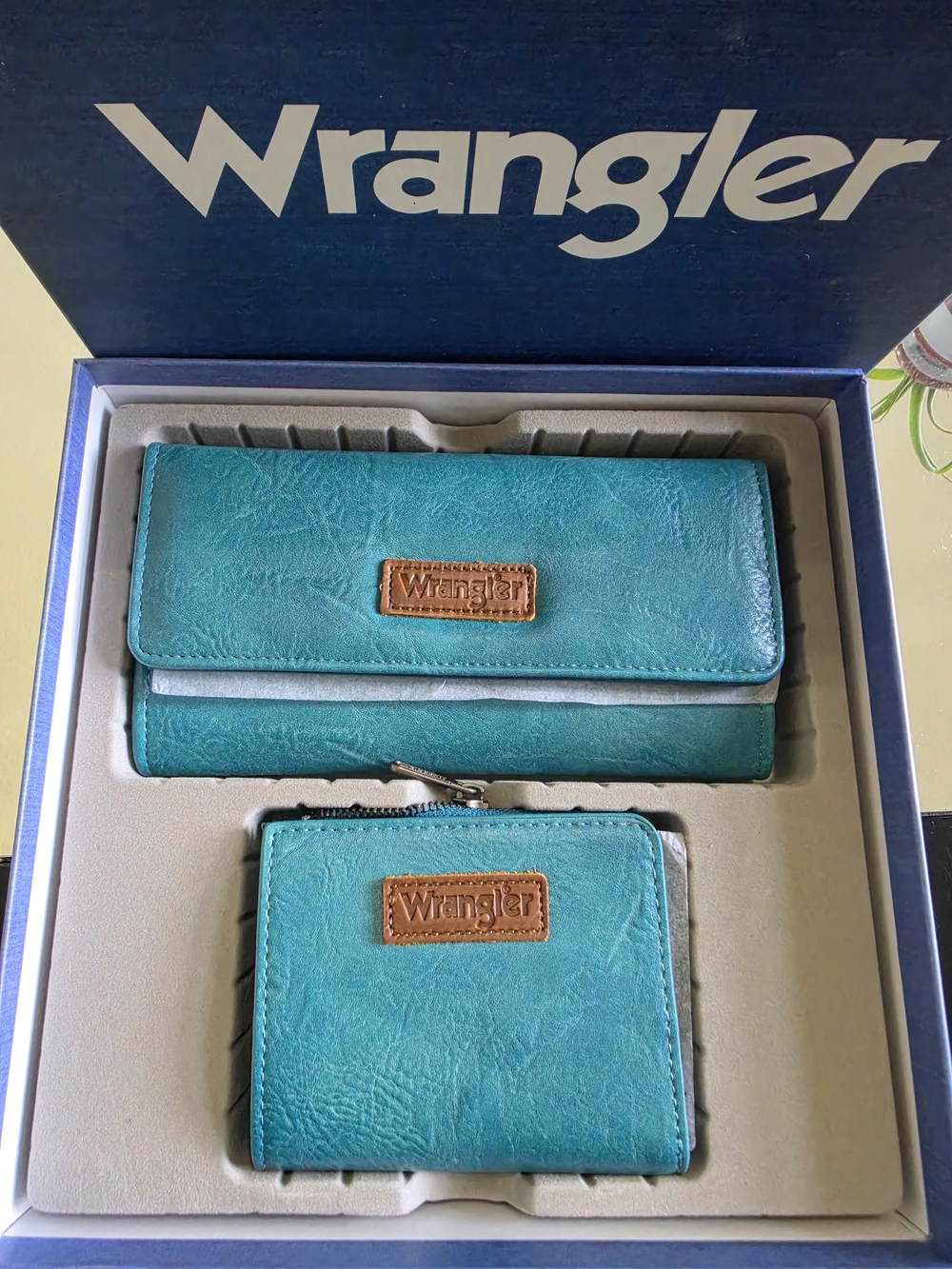 Wrangler Teal Leather Wallet & Coin Pouch Set
